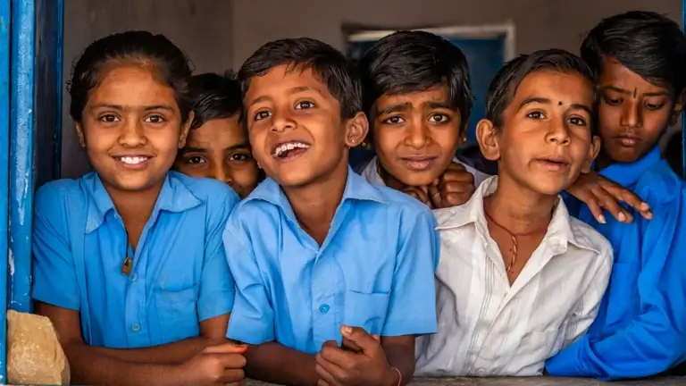 a group of children smiling